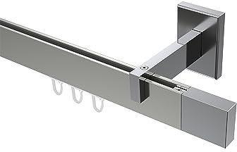 Interdeco Innenlauf-Gardinenstange/Innenlaufstange eckig Edelstahl Optik/Chrom Typ 10212919, 120 cm