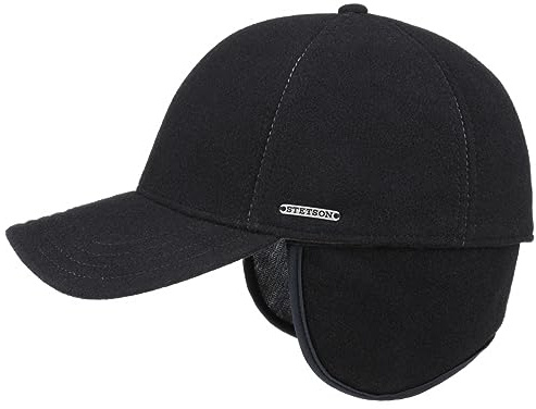 Stetson VABY Baseball Cap Wolle Kaschmir Basecap Käppi Cap Ohrenklappen (61/XL, 1 Schwarz)