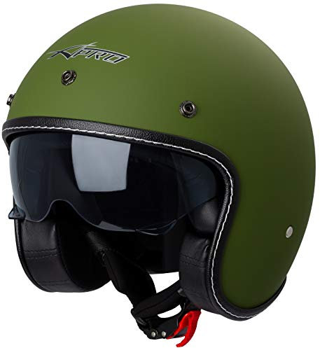 Motorrad Jet Helm Cafe Racer ECE 22-06 Sonnenblende Scooter Matt Grün XS