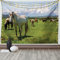 ABAKUHAUS Tier Wandteppich und Tagesdecke, Pferde aus Weiches Mikrofaser Stoff Waschbar ohne Verblassen Digitaldruck, 230 x 140 cm, Grün Weiß