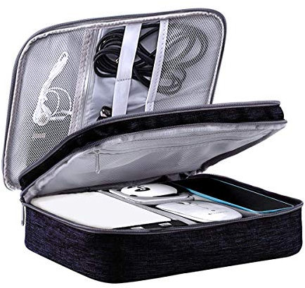 LIVACASA Cable Organiser Bag Travel Double-Layer Cable Storage Carry Organiser Black