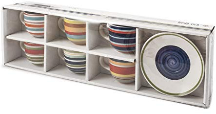 Home 731310 100 Righe Set 6 Tazze Te, con Piattino, Stoneware, cc250