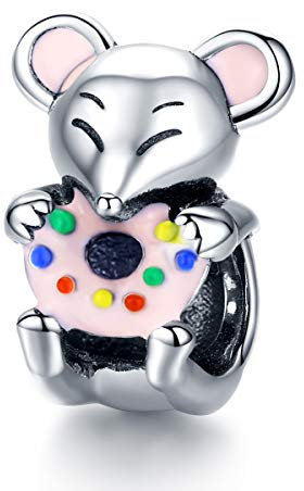NewL Greedy Mouse Animal Charm Metall 925 Silber Original Donuts Charms für Frauen Armband Armreif Mädchen Geschenke Bijoux