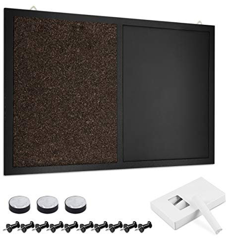 Navaris Kombitafel aus Kreidetafel und Kork Pinnwand - Memoboard 90x60 cm mit magnetischer Tafelfolie Korkwand - inkl. Kreide Pins Magnete Halterung