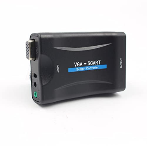 Diyeeni Adaptateur Audio vidéo VGA vers péritel avec câble VGA, télécommande, pour formats TV NTSC, PAL, SECAM