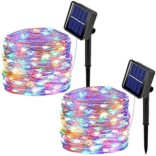 ooklee Solar String Lights,Solar Powered Fairy Lights 10 Meters/ 33Ft 100LEDS / 8 Modes, Waterproof Copper Wire Lighting for Indoor, Outdoor, Wedding, Patio, Home, Garden Decoration Multicolour