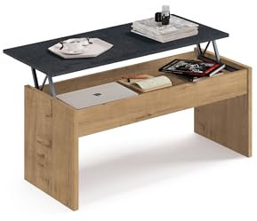 Muebles Pitarch | Höhenverstellbarer Couchtisch, Wohnzimmer-Couchtisch, Esszimmer-Beistelltisch, Eiche Gold, 47x100x50 cm (geschlossen) 58x100x50 cm (geöffnet), Niedriger Tisch für Sofa, Modell Oslo