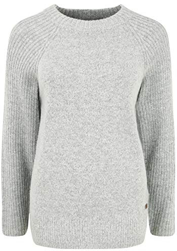 OXMO Gianna Damen Strickpullover Grobstrick Pullover mit Rundhalsausschnitt, Größe:M, Farbe:Light Grey Melange (200686)