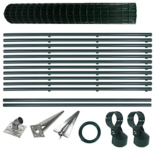 ESTEXO Schweißgitter Gartenzaun Set Komplettset Zaun Gartenzaunset Zaunset Drahtzaun Gitterzaun mit Einschlaghülsen (1,5 x 25 m)