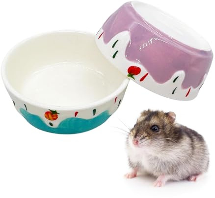 2 Pack Hamster Food Bowl Small Animals Ceramic Food Water Bowl Prevent Tipping Moving for Gerbil Chinchilla Hedgehog Rat (Color: Purple + Blue)