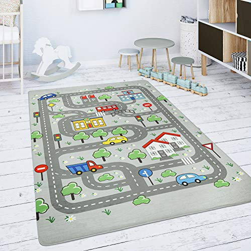 Paco Home Kinderteppich Teppich Kinderzimmer Spielmatte Spielteppich Straßenteppich rutschfest Modern Grau, Grösse:120x160 cm