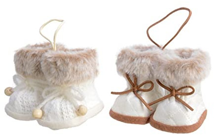 Decoris Winterstiefel 7cm x 1 Paar Sortiert Stoff Schneestiefel mit Fell Christbaumschmuck weiß