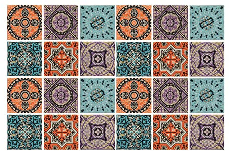 Coloray: Aufkleber Küchen Wandfliesen 10x10cm Wandaufkleber Für Bad Küche Set mit 24 Stück Fließen Klebefolie für Fliesen Selbstklebende - Traditionelle Spanien