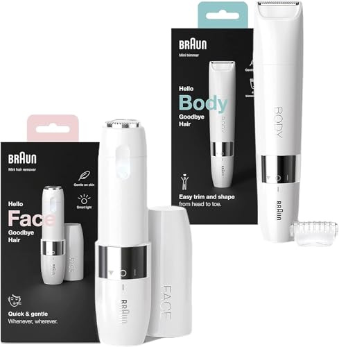 Braun Face Mini FS1000 - Rasoir Visage Électrique Pour Femme + Braun Body Mini BS1000 - Tondeuse Corps Électrique Pour Femme Et Homme
