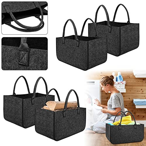 Aufun Filztaschen 4x Tasche aus Filz, Kaminholzkorb Filztasche Shopper Faltbar, Kaminholztasche, Holzkorb zur Aufbewahrung von Holz, Zeitungen, Kaminholz (50 x 25 x 25 cm, Dunkelgrau)