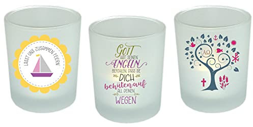 Windlicht Teelichthalter Taufe, Kommunion, Konfirmation Tischdeko Kerzenhalter (Psalm/rosa)