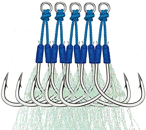 THKFISH Assist Angelkaken Salzwasser Dancing Stinger Jigging Hooks Double Assist Ersatz Angelhaken für Angeln Jigging Kunstköder Haken BLUE-2-0-5pcs