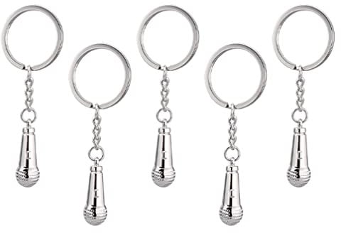HOMSFOU Car Key Holder Purse Keychain 5pcs Microphone Keychian, Music Keychain Microphone Key Ring, Music Key Ring, Music Microphone Voice Charm Keychain Keepsake Car