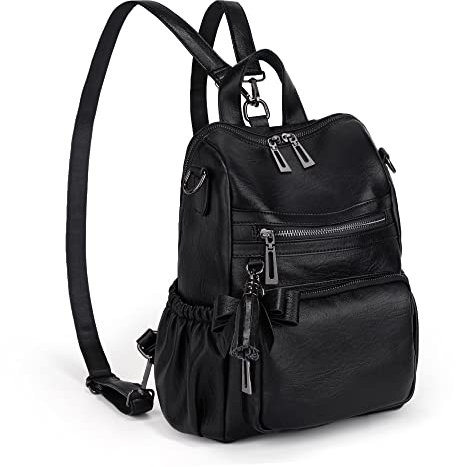 UTO Damen Rucksack Leder Vegan Tagesrucksack Modischer Multifunktion Rucksackhandtaschen mit Schleife Quaste Lässige Vielen Kompartiment Reißverschluss Daypack Für Freizeit Schule Reise Schwarz