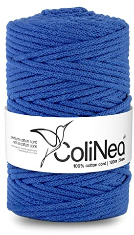 ColiNea Baumwollkordel mit Baumwollkern 5 mm 100m Baumwollgarn DIY Makramee Stricken Cotton Cord dunkel blau ideal für Makramee Handwerk Baumwollseil für Basteln