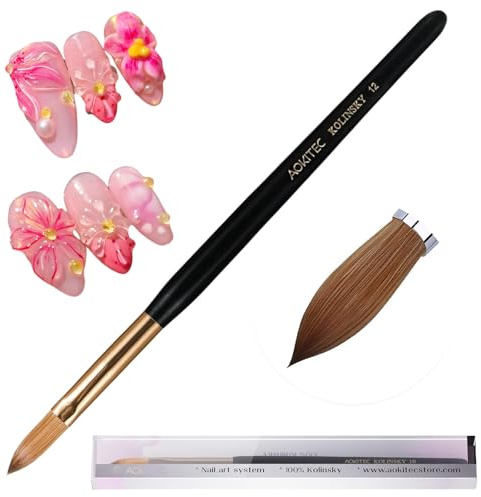Acryl Pinsel für Nägel Aokitec 100% Sable Kolinsky Nagelpinsel #12 Geeignet für den professionellen Acrylpinsel für Nägel Holz Nail Art Pinsel für Acryl Anwendung Maniküre Werkzeug