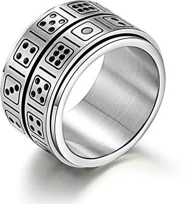Bishilin Ring Herren Edelstahl, Freundschaftsringe Spinner Ring 14MM mit Würfel Partnerringe Männer Ringe Silber Personalisiert Große 57 (18.1)