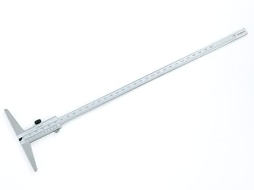 PIMALDAUM® Tiefenmessschieber, Tiefenlehre mit 100 mm breiter Auflage zur Bohrtiefen- und Spaltentiefenmessung von Werkstücken (Metall, 0-300 mm)