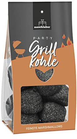 Grillkohle Marshmallow | Party Grill-Kohle | Mitbringsel zum Grillen | Geschenkverpackung mit Marshmallows | Lustige Marshmallows in Form von Grillkohle