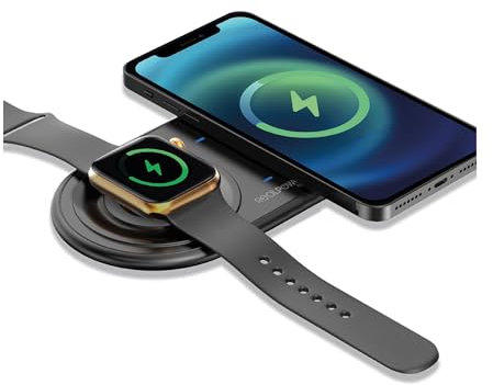 RealPower ChargeAIR Duo Wireless Charger Ladepad, Kabellose 15W QI Ladestation, Kompatibel mit iPhone 14 13 12 11Pro Max/SE/X/XS/8,Apple Airpods 3/2, Apple Watch Samsung Galaxy 22/Note/Galaxy Watch