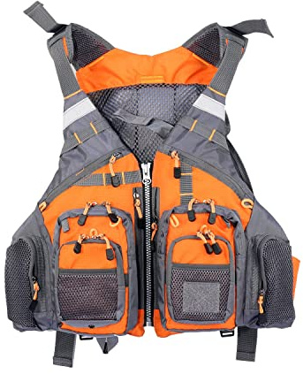 JKSPORTS Fly Fishing Vest Fishing Safety Life Jacket for Swimming Sailing Boating Kayak Floating Multifunction Breathable Backpack for Men and Women Kayak Vest Swim Vest (Orange,with Foam)
