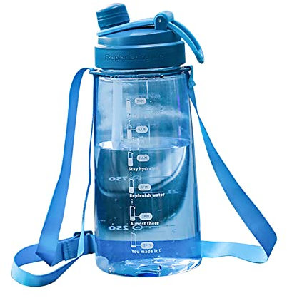 LICHENGTAI Bouteille d'eau, Gourde de sport 1700ml BPA free, 1.7l Gourde Sport, Étanche & Réutilisable avec Paille et Marqueur de Temps, Bouteille de sport pour vélo Gym enfants sport