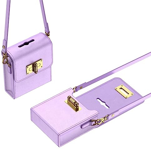 COQUE Samsung Galaxy Z Flip4/Flip3/Flip étui de téléphone avec Mini Sac à chaîne plaqué Or et Fente pour Carte de Sangle de bandoulière de téléphone pliée-Motif Plat-Violet