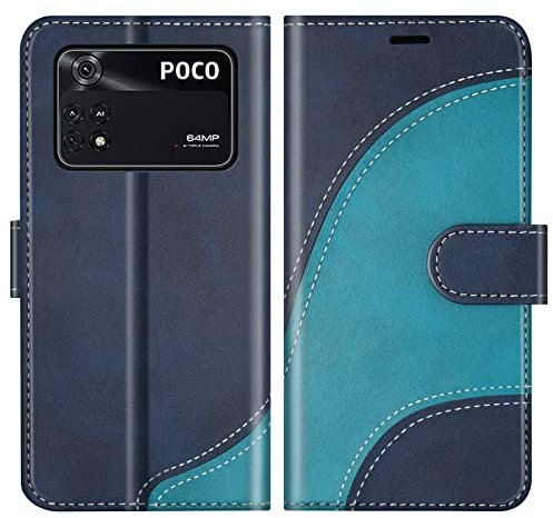 BoxTii Cover per Xiaomi Poco M4 PRO 4G, Custodia in PU Pelle Portafoglio per Xiaomi Poco M4 PRO 4G, Magnetica Cover a Libro con Slot per Schede, Blu