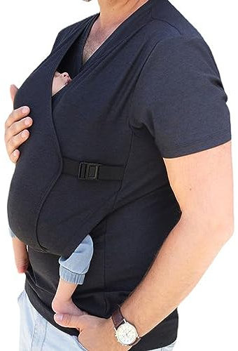 HEGZA Papa Kangourou T-Shirt Porte-Bébé Porte Bébé Naissance Multifonctionnel pour Les Bébés Gilet Portecœur Apaiser sans Manches,Bleu,L