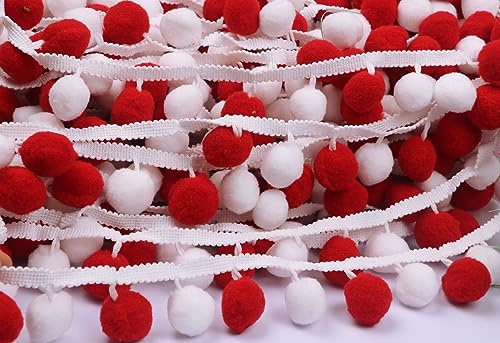 YYCRAFT Fransenband mit Bommeln, zum Nähen, Weihnachtsdekoration, Rot / Weiß, 4,5 m