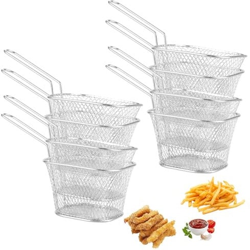 APACALI 8 Pièces Panier a Frites, Mini Paniers à Frites Panier à Frites en Acier Inoxydable Plats de Service à Frites pour Chips pour Frites, Poulet Frit, Rondelles d'Oignon, Crevettes