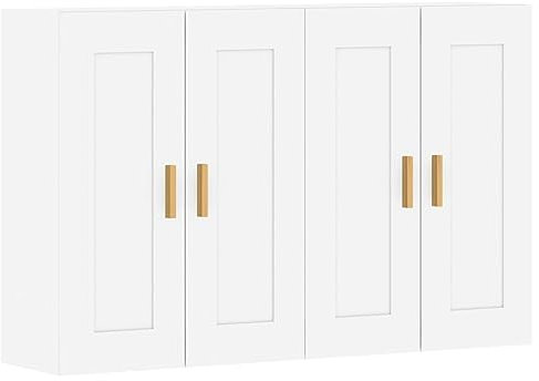 vidaXL Wandschrank 2 STK., Hängeschrank mit viel Stauraum, Sideboard für Wohnzimmer, Schrank Wandmontage Lagerschrank Kommode, Skandinavisch, Weiß Holzwerkstoff