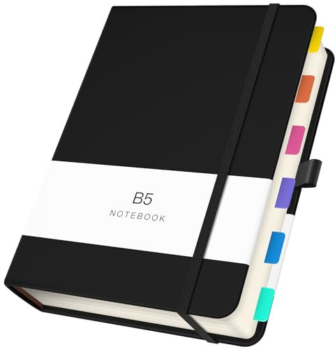 Yarotm Notizblock B5 Kariert - 100GSM Papier Dickes Tagebuch 360 Seiten - Notizbuch B5 Kariertes 5mm - Schwarz PU Leder Hardcover Notizblock B5 - Black Notebook B5 Grid