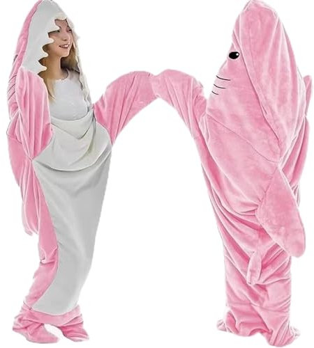 CaKErs Hai Decke, Erwachsene Kinder Hai Decke zum Anziehen, Hai Decke Anzug Super Weich Gemütlich, Hai Decke Schlafsack Hai Decke Kostüm Für Hai-Liebhaber (Rosa,XL)