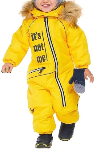 YCBMINGCAN Combinaison de ski pour garçons et filles - Doudoune chaude - Capuche épaisse - Capuche à col en fourrure - Coupe-vent - Chaud - Coupe-vent - Sport d'extérieur, jaune, 4-5 ans