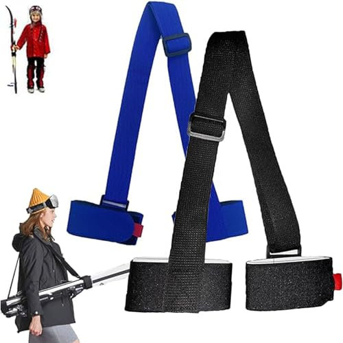 ARTSIM Skimate - Skimate Skiriemen, Skiriemen zum Tragen, Skiträgerriemen, Skiträgerriemen, Snowboard-Bindungsriemen, verstellbare Schulterriemen (Schwarz+Blau)