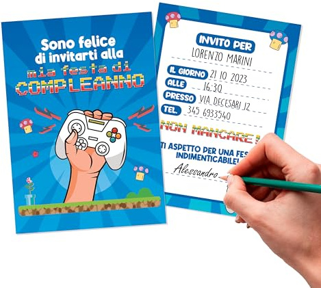 KEÏNELS 40 Stück originelle Einladungen zum Kindergeburtstag, Videospiel, Einladungskarten zum Kindergeburtstag, originelles Geburtstagsparty-Set