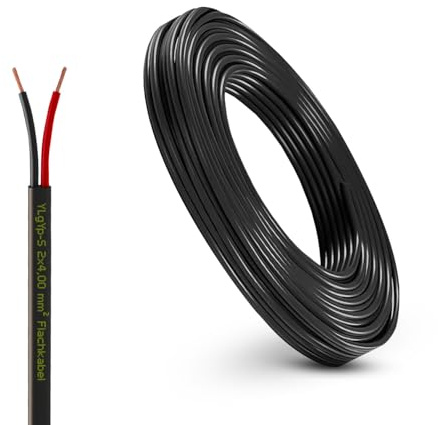 KFZ Kabel 2x0,5–4mm² rot schwarz | Autokabel 12V/24V Stromkabel flach & rund | 2-adrige Fahrzeugleitung für Auto, Anhänger, Wohnmobil, Boot, öl- & UV-beständig (Flachkabel 4,0 mm², 5 Meter)