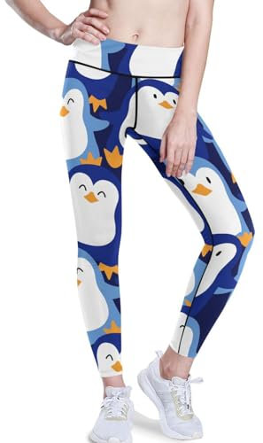 YOUJUNER Damen Sport Leggings süßer Pinguin High Wasit Yogahose Sporthose Lange Yoga Leggins Jogginghose