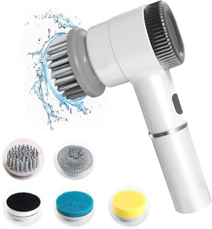 Cepillo de limpieza eléctrico, con indicador LED de potencia, cepillo de limpieza para el hogar con 5 cabezales de cepillo, limpiador de juntas eléctrico para el hogar, azulejos, cocina y neumáticos