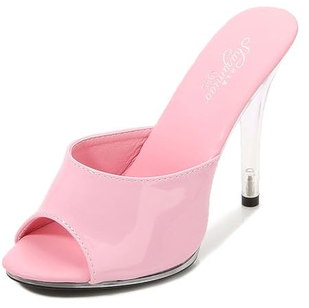WOkismD Talons clairs pour Femmes Chaussures habillées Pantoufles Dos Nu Talon en Cristal Talons Aiguilles Peep Toe Sandales à Talons Hauts Pompe Mules,Rose,43