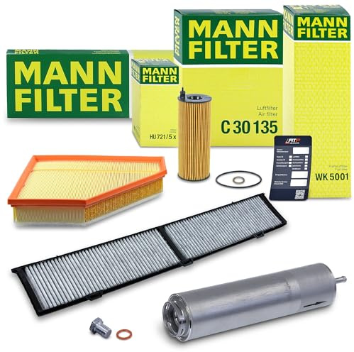 MANN-FILTER Inspektionspaket Filterset 1x Ölfilter, 1x Luftfilter, 1x Innenraumfilter (Aktivkohlefilter), 1x Kraftstofffilter, 1x Ölablassschraube Kompatibel mit BMW 3er (E90)(E93)(E92)(E91)