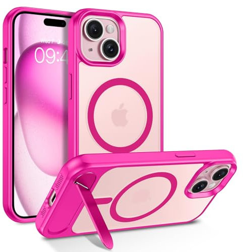 VENINGO for iPhone 15 Plus Case,Compatible with MagSafe Invisible Stand Matte Translucent Shockproof 360 Protective Magnetic Slim Case for iPhone 15 Plus, Hot Pink