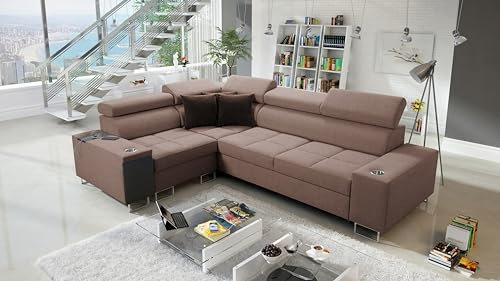 All4All Ecksofa mit Schlaffunktion Margo II 283x207 cm - Schlafsofa mit Bettkasten - Sofa in L-Form - für 4 Personen - Seite Links - Gewebe - Braun - Modern 26