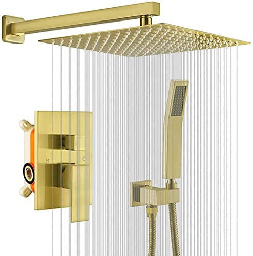 Ensemble de Douche systèmes de Douche, Pomme de Douche à Effet de Pluie de 10 à 12 Pouces pour Salle de Bain avec mélangeur de Pluie à Main, Ensemble combiné de Douche, Ensemble de Douche Mural en Or